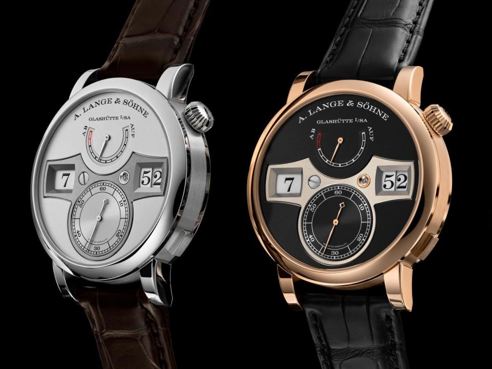 朗格（A. Lange & Söhne）Zeitwerk 跳字錶，共有950鉑金與18K玫瑰金錶殼二種款式可供選擇。