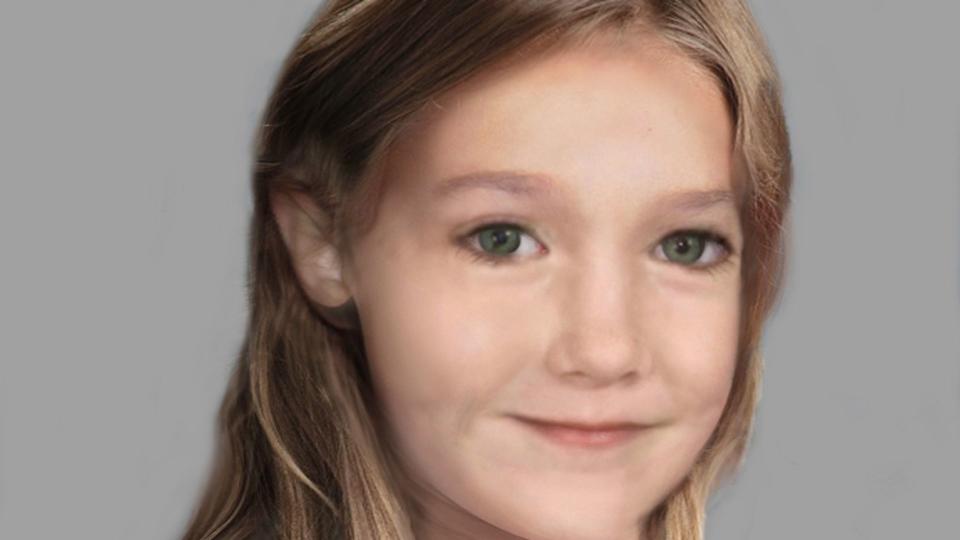 A likeness of what missing child Madeleine McCann would look like aged six