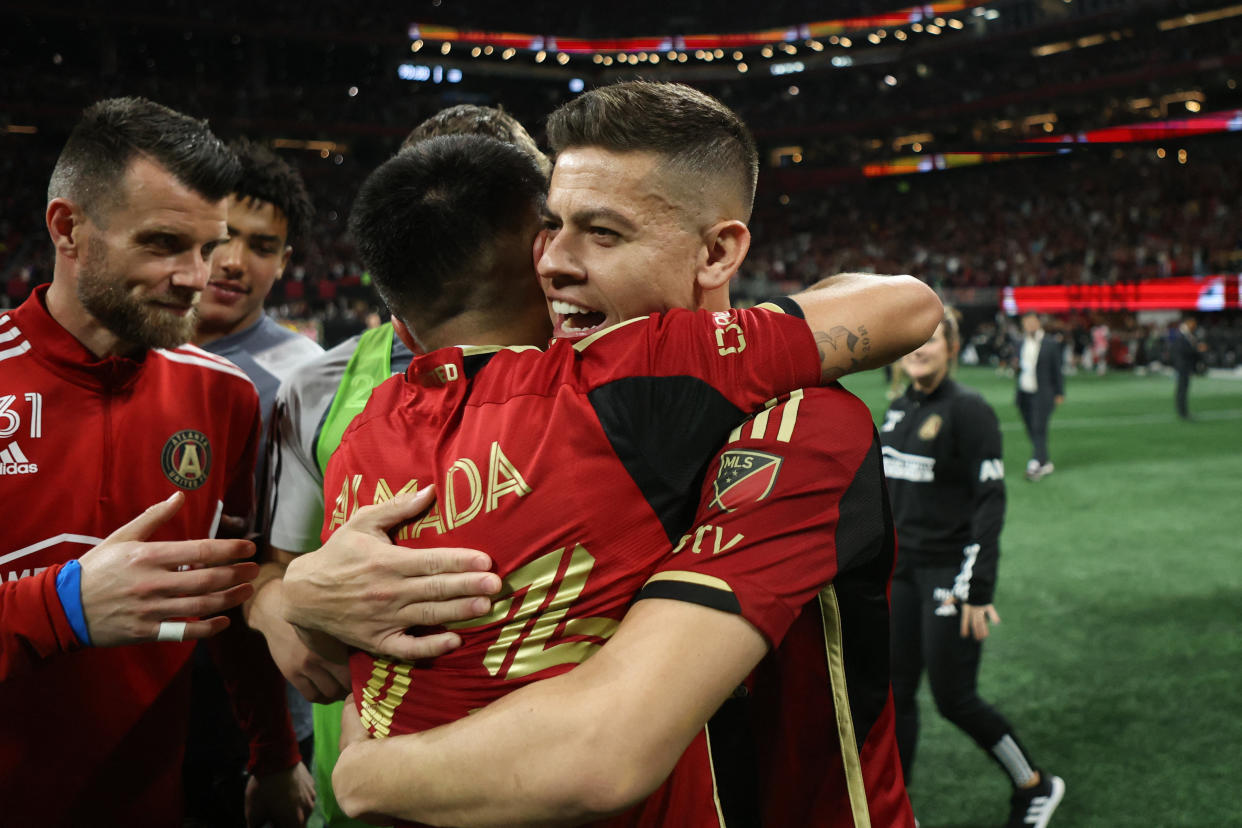 Atlanta United festejando su triunfo sobre San Jose Earthquakes del pasado 25 de febrero. (Brett Davis-USA TODAY Sports)