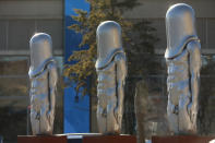 <p><strong>THE UGLY</strong><br>The “Bullet Men” Statues:<br>Adult Content! A trio of statues in front of the Main Press Centre look towards the Alpensia Ski Jump Center at the Main Press Centre at the 2018 PyeonChang Winter Olympics. (Getty Images) </p>