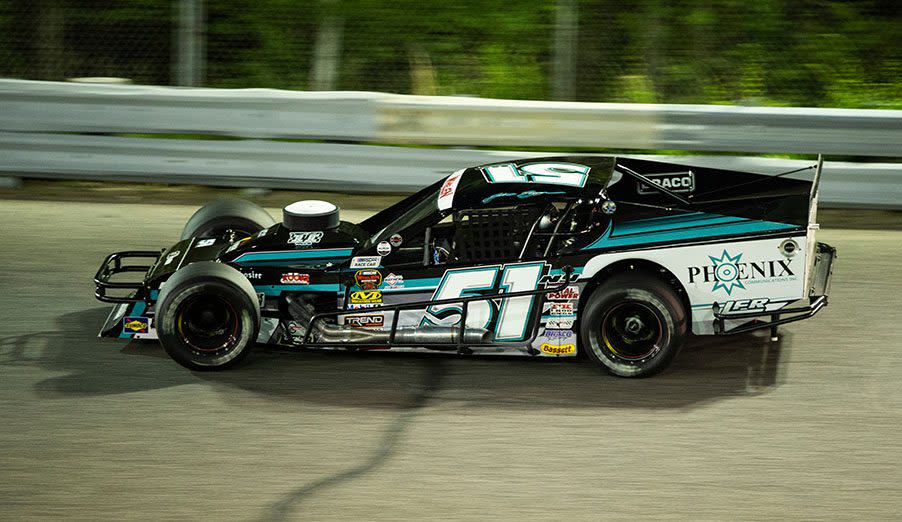 #51 Justin Bonsignore, driver of the Phoenix Communications Inc. Chevrolet during the NASCAR Whelen Modified Tour Jersey Shore 150 on May 18, 2019 at Wall Stadium Speedway in Wall Township, New Jersey.