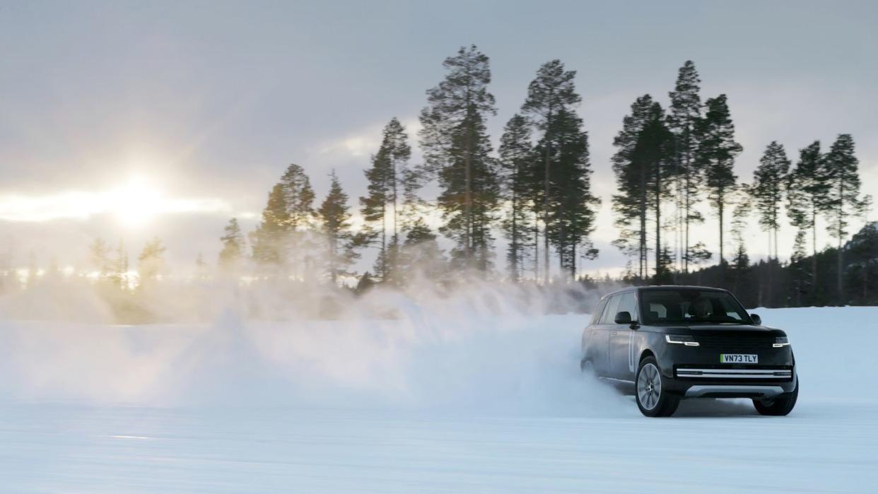 a car driving on a snowy road