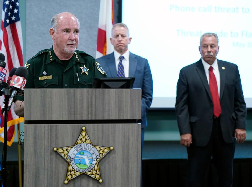 Flagler County Sheriff Rick Staly announces the arrest of an 11-year-old Virginia boy accused of making swatting calls in May of this year, during a press conference Thursday, July 25, 2024.