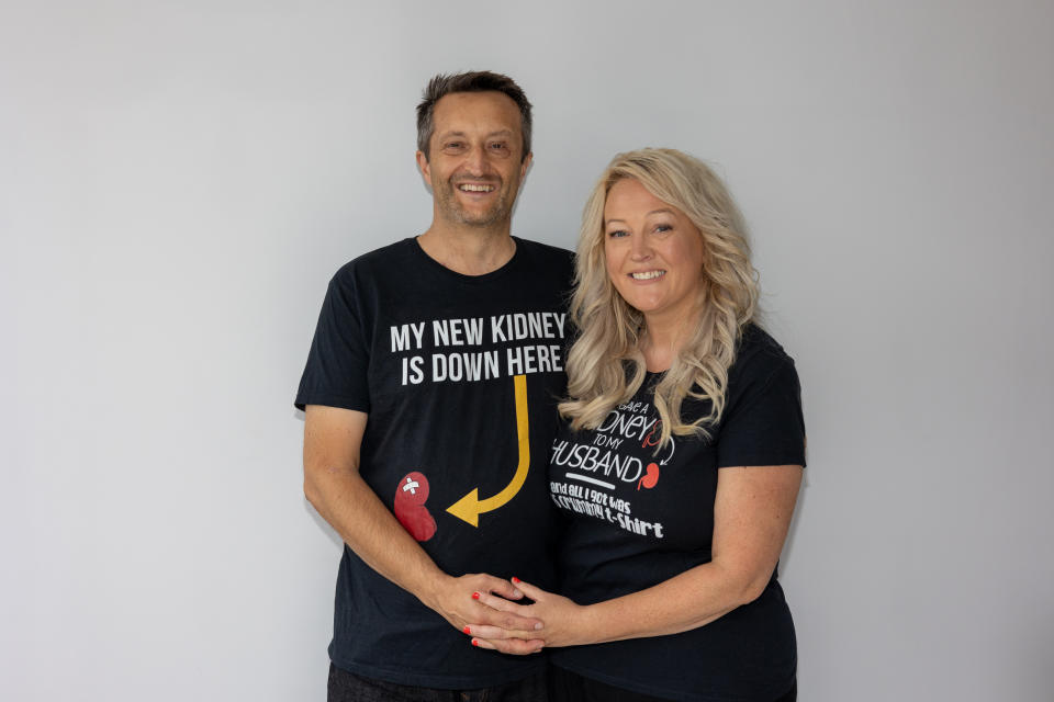 Donna Creed donated her kidney to husband Darren, after they were found to be a 22 million-to-one match. (SWNS)