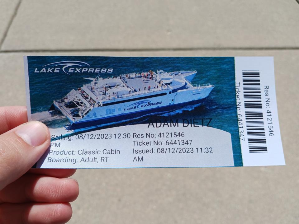 Lake Express ferry ticket in hand