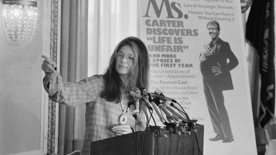 Gloria Steinem, an editor and founder of <em>Ms.</em> Magazine, speaks at a news conference at the National Press club. - Bettmann Archive/Getty Images