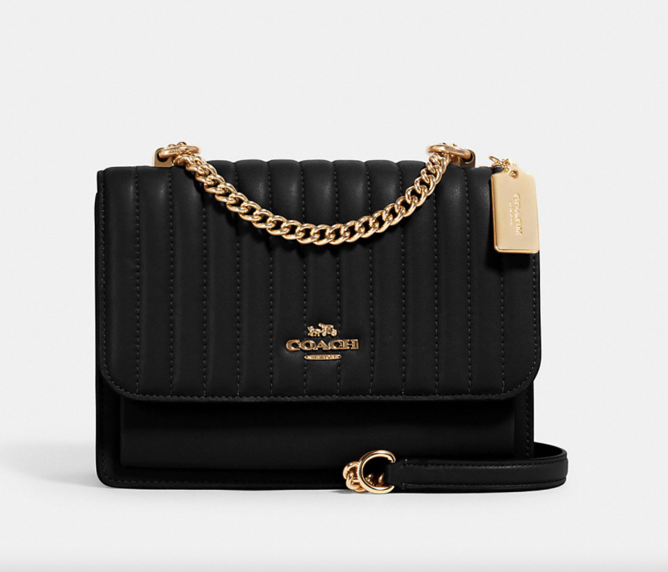 black Klare Crossbody with Linear Quilting and gold hardware