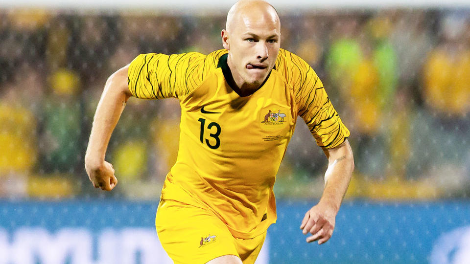 Aaron Mooy, pictured here in action for the Socceroos against Nepal in 2019.