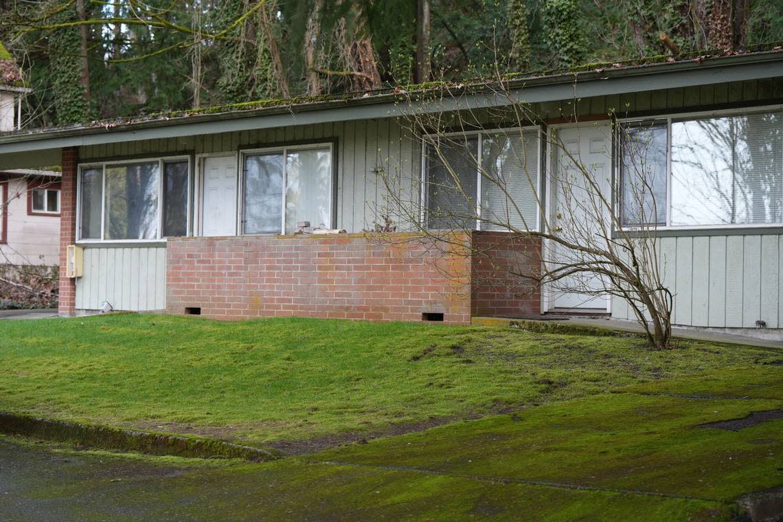 Multiple occupied and unoccupied homes sit along Ivy Terrace Street on February 23, 2024, in Bellingham, Wash. Western Washington University owns the homes and has plans to demolish some and vacate the others.
