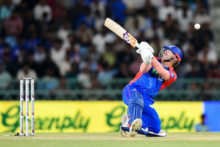 David Warner plays a shot during the Indian Premier League (Noah SEELAM)