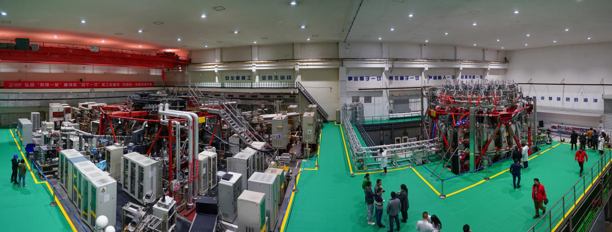 CHENGDU, CHINA - DECEMBER 04: The China's nuclear fusion device 'HL-2M' tokamak, nicknamed the 'Artificial Sun', achieves its first plasma discharge at the Southwestern Institute of Physics (SWIP) on December 4, 2020 in Chengdu, Sichuan Province of China. (Photo by VCG/VCG via Getty Images)