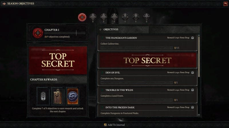 A screenshot shows the Season Journey menu. 