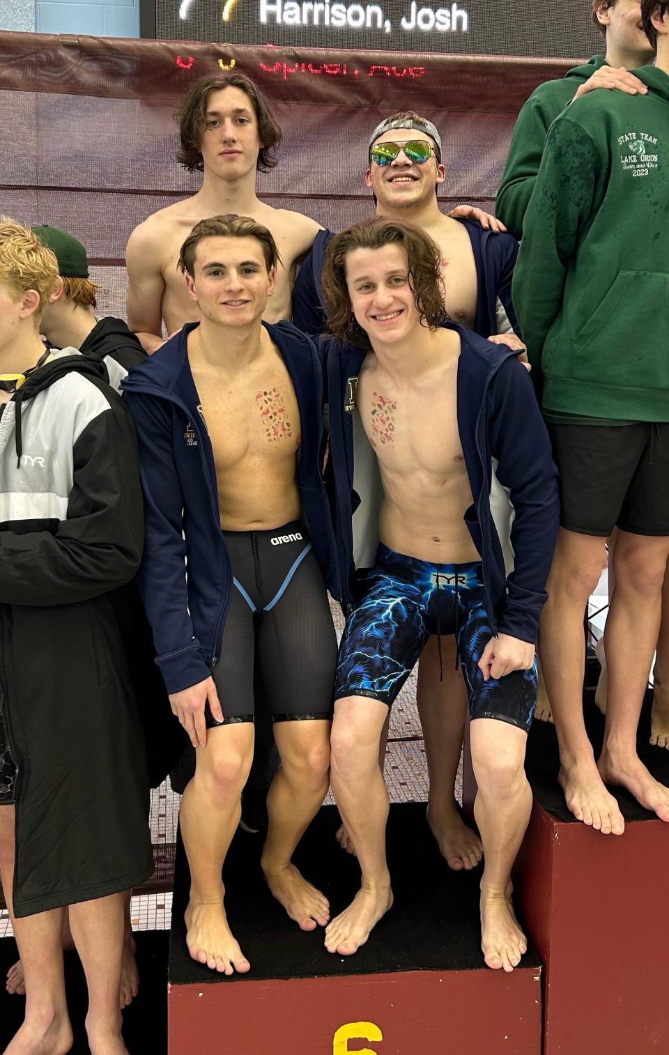 Hartland's 200-yard freestyle relay team consisted of (front, from left) Andrew Barrett, Josh Ray, (back, from left), Issac Davis and Hudson Schick.