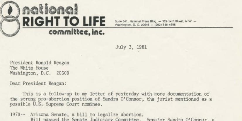 An anti-abortion group's letter to Reagan