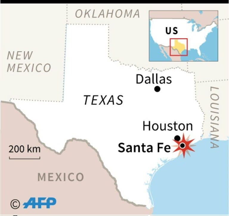 Map locating school shooting in Santa Fe, Texas