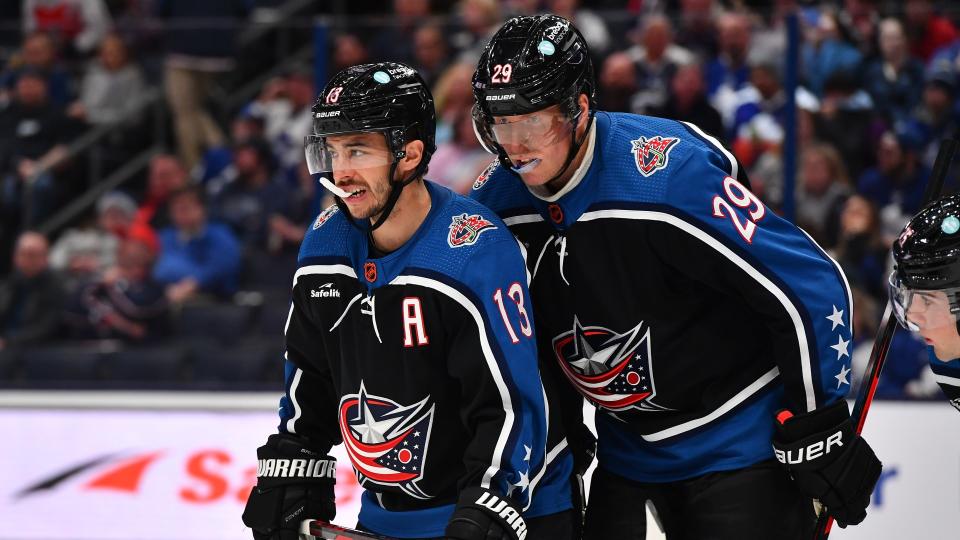 The Blue Jackets benched stars Johnny Gaudreau and Patrik Laine during crunch time on Thursday night. (Photo by Ben Jackson/NHLI via Getty Images)