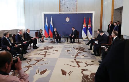 Russian President Vladimir Putin meets with Serbian President Aleksandar Vucic during his visit in Belgrade, Serbia, January 17, 2019. Sputnik/Mikhail Klimentyev/Kremlin via REUTERS