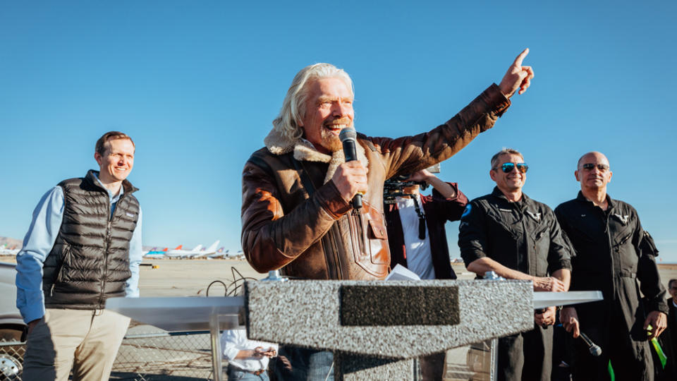 Branson celebrates Virgin Galactic’s first spaceflight. - Credit: Courtesy of Virgin Galactic