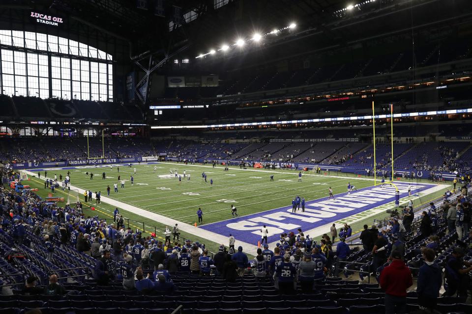 Fans fill Lucas Oil Stadium before the game between the Indianapolis Colts and the Las Vegas Raiders on Sunday, Jan. 2, 2022, in Indianapolis. 