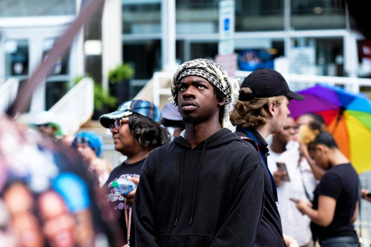 Demonstrators gather outside Akron City Hall to protest the killing of Jayland Walker (Matthew Hatcher / AFP via Getty Images file)