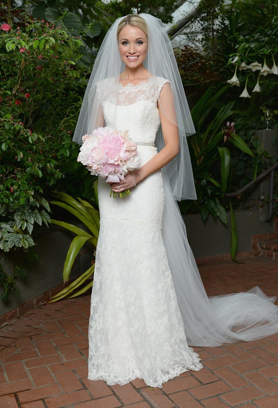 Katrina Bowden in her wedding dress on her wedding day.