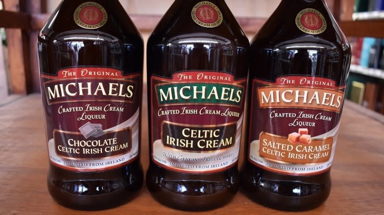 three Michael's Irish Cream bottles