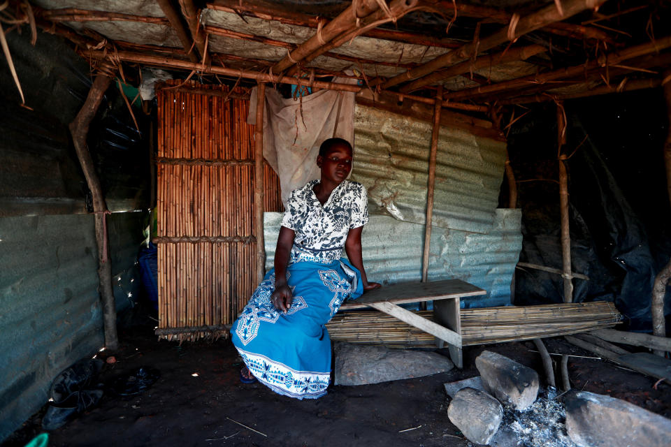 Maria Jofresse, 25, sits at her makeshift shelter during an interview with Reuters, in the aftermath of Cyclone Idai, outside the village of Cheia, which means "Flood" in Portuguese, near Beira, Mozambique April 2, 2019. (Photo: Zohra Bensemra/Reuters) 