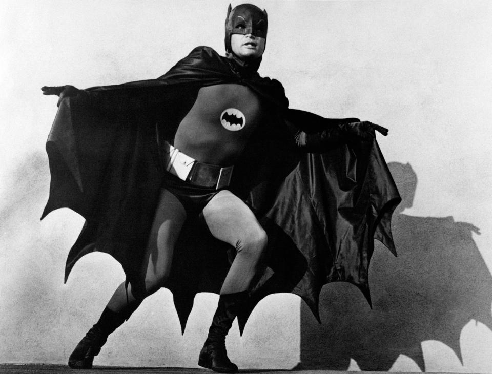 <p>Adam West, wears the costume of the comics superhero Batmanin a still from the TV series “Batman,” 1966. (Photo: Mondadori Portfolio by Getty Images) </p>