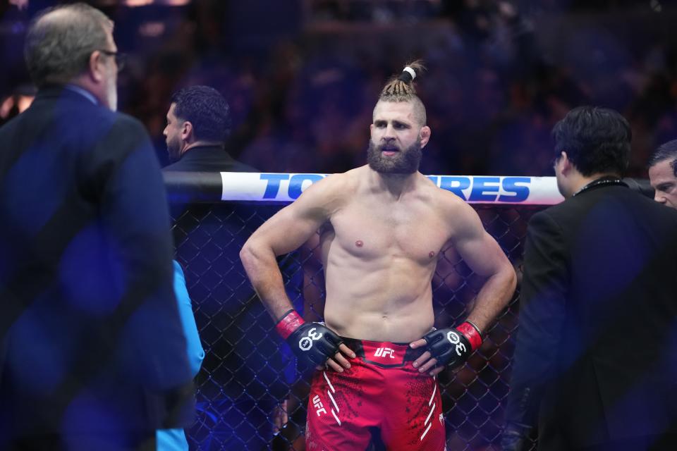 Czech Republic's Jirí Procházka reacts after a light heavyweight title bout against Brazil's Alex Pereira at the UFC 295 mixed martial arts event early Sunday, Nov. 12, 2023, in New York. Pereira won the bout. (AP Photo/Frank Franklin II)