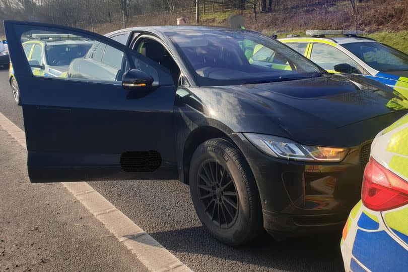 The Jaguar I-PACE was stopped between J11 and J12 on the M62