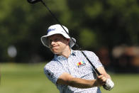 Peter Malnati hits from the second tee during the first round of the Rocket Mortgage Classic golf tournament, Thursday, July 2, 2020, at the Detroit Golf Club in Detroit. (AP Photo/Carlos Osorio)