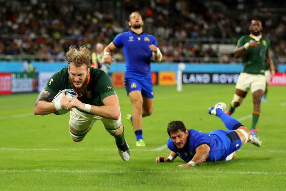 If a single image can capture a game then perhaps this shot of South Africa’s Rg Snyman leaving defenders for dust does just that. It’s all too easy for the flying Snyman and South Africa ran out easy 49 - 3 winners.