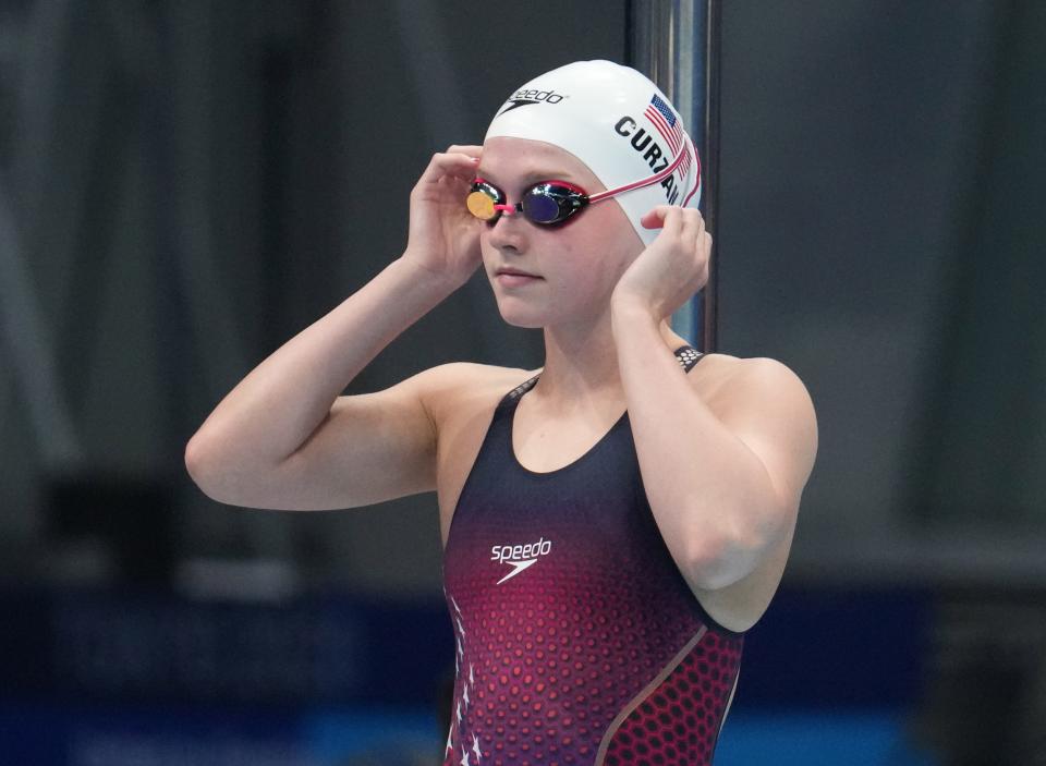 Jul 24, 2021; Tokyo, Japan; Claire Curzan (USA) during the women's 100m butterfly heats during the Tokyo 2020 Olympic Summer Games at Tokyo Aquatics Centre.