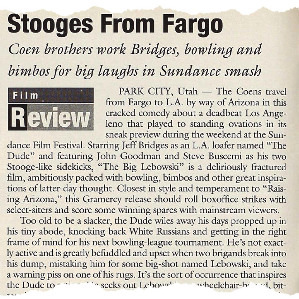 'Stooges From Fargo' tear sheet from The Hollywood Reporter in 1998