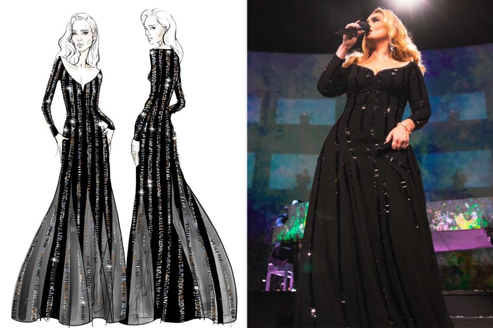 <p>Courtesy of La Ligne; Raven B. Varona</p> Adele wore a custom La Ligne gown for the final 2023 show of her Las Vegas residency.