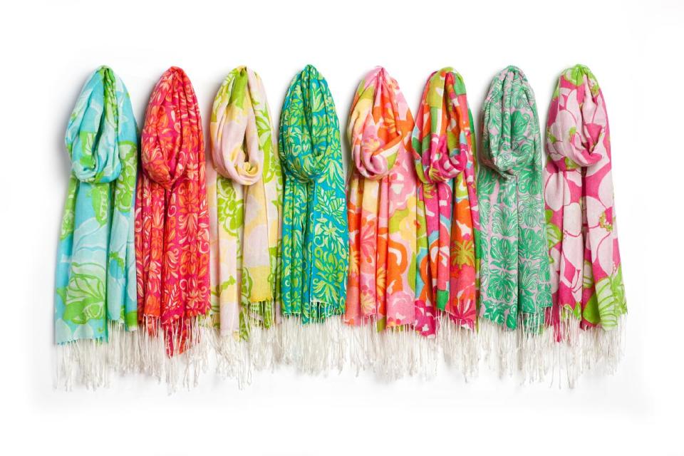 FILE - In this undated file photo released by Lilly Pulitzer, scarves design by Lilly Pulitzer are shown. P ulitzer, known for her tropical print dresses, died in Florida at 81 on Sunday, April, 7, 2013. (AP Photo/Lilly Pulitzer) NO SALES