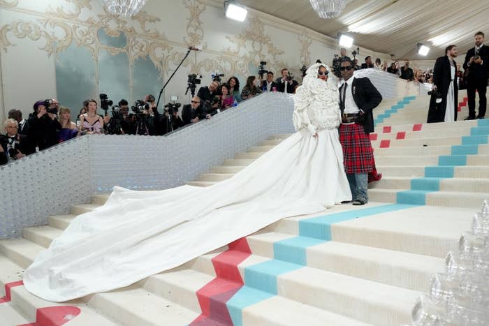 Rihanna and A$AP Rocky on the Met Gala steps