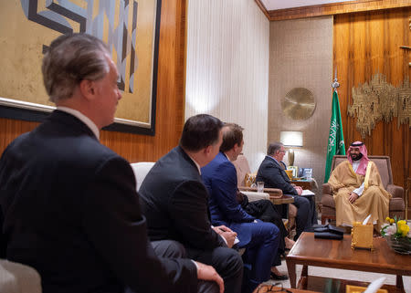 Saudi Crown Prince Mohammed bin Salmanin meets with the delegation of American Evangelical Christian Leaders in Riyadh, Saudi Arabia November 1, 2018. Bandar Algaloud/Courtesy of Saudi Royal Court/Handout via REUTERS