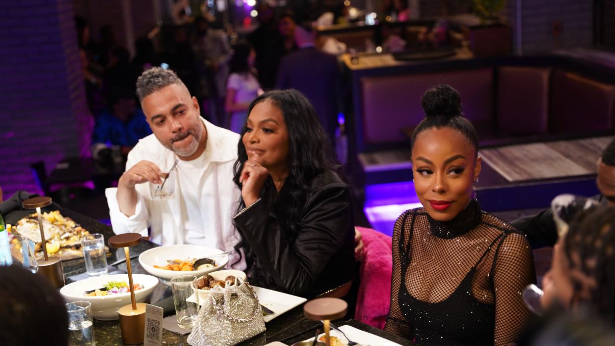 A scene from an anniversary dinner on "Love & Marriage: Detroit," which returns to OWN for a new season on September 7, 2024.