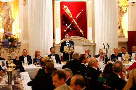 Britain's Chancellor of the Exchequer Philip Hammond delivers a speech at the Annual Mansion House dinner in London, Britain, June 21 2018. REUTERS/Henry Nicholl