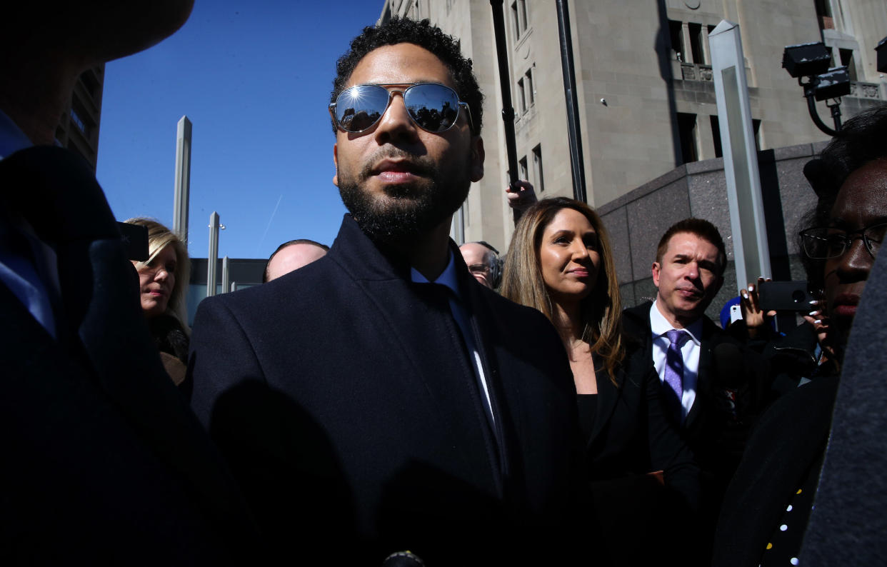 Actor Jussie Smollett leaves the Leighton Criminal Court building, after all charges were dropped in his disorderly conduct case on March 26, 2019. (Antonio Perez/ Chicago Tribune/TNS via Getty Images)