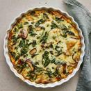 <p>This healthy vegetarian quiche recipe is as simple as it gets. It's a quiche without the fussy crust! It's filled with sweet wild mushrooms and savory Gruyère cheese. Enjoy it for breakfast or brunch, or serve it with a light salad for lunch. <a href="https://www.eatingwell.com/recipe/278023/spinach-mushroom-quiche/" rel="nofollow noopener" target="_blank" data-ylk="slk:View Recipe;elm:context_link;itc:0;sec:content-canvas" class="link ">View Recipe</a></p>