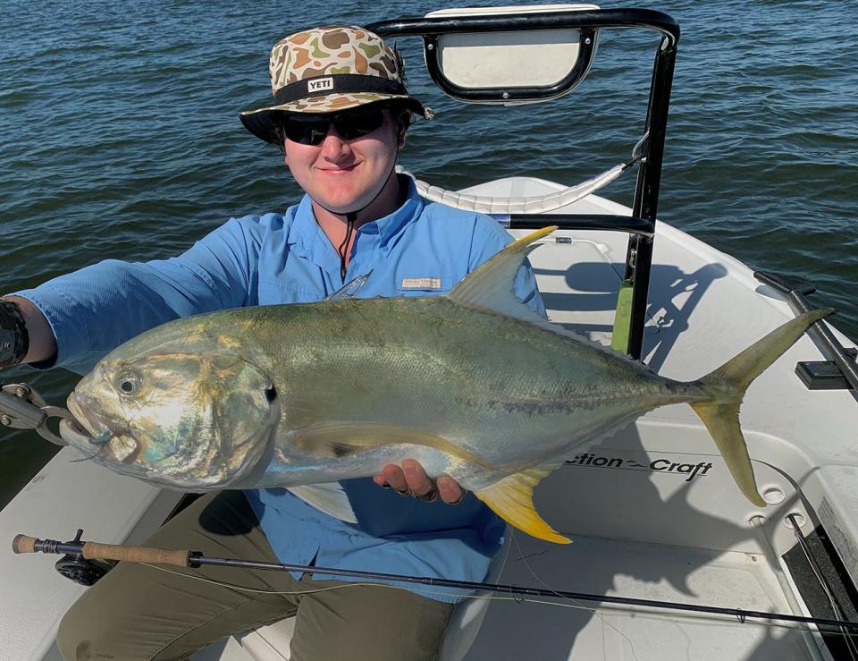 Andrew Terry of Longboat Key caught this hefty 14-pound jack crevalle on a fly while fishing Sarasota Bay with Capt. Rick Grassett recently. 