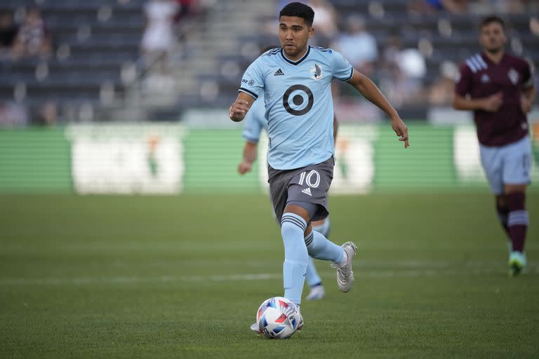 Emmanuel Reynoso, con la camiseta de Minessota United, club con el que tiene contrato hasta 2026, pero está suspendido por la MLS por no presentarse a la pretemporada