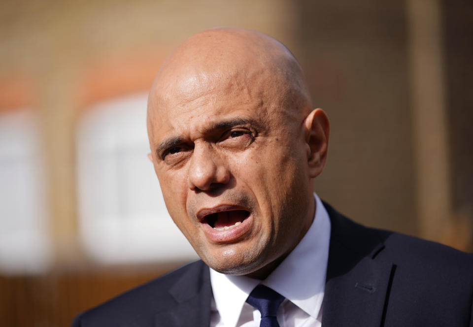 Health Secretary Sajid Javid speaking to media during a visit to the Vale Medical Centre in Forest Hill, south east London, following the announcement of the blueprint for improving access to GP appointments and supporting GPs and their teams. Picture date: Thursday October 14, 2021. (Photo by Yui Mok/PA Images via Getty Images)