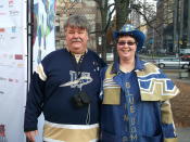 Winnipeg Blue Bombers fans show their spirit at Nathan Phillips Square, Toronto