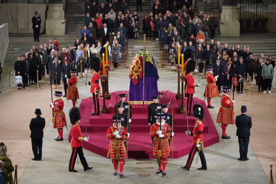 The Queen’s coffin in Westminster Hall (Yui Mok/PA) (PA Wire)