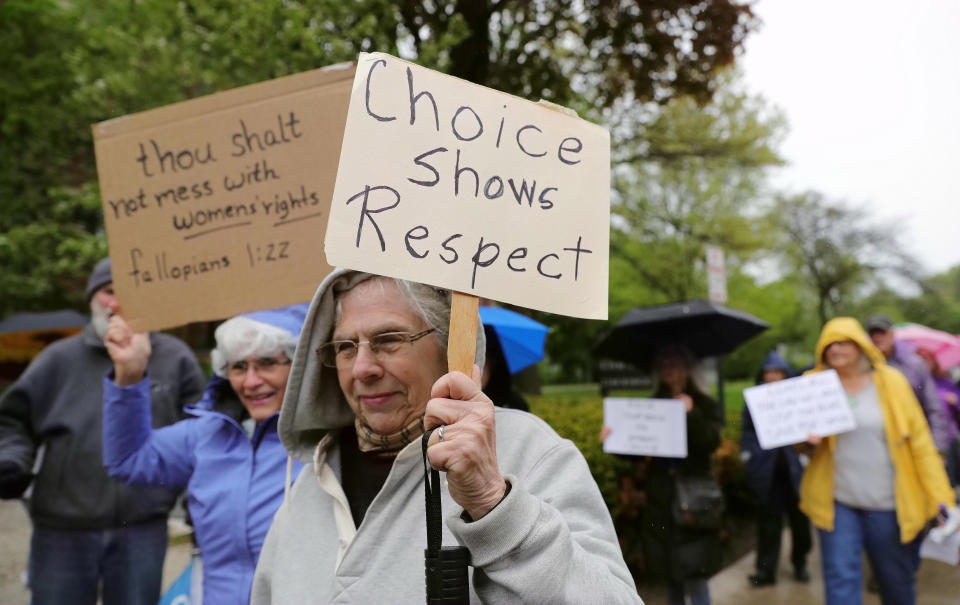 People participate in a protest against Alabama's abortion ban at Lorraine H. Morton Civic Center in Evanston, Illinois on May 21, 2019. (Photo: Xinhua News Agency via Getty Images)