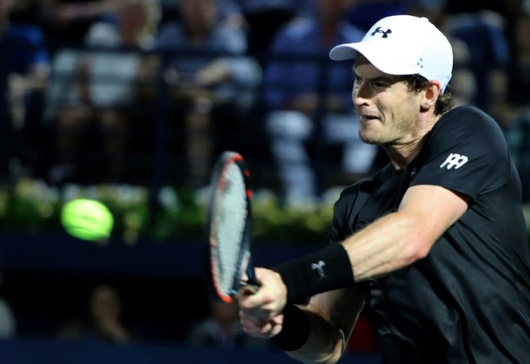 World number one Andy Murray of Great Britain returns the ball to Spain's Fernando Verdasco during their ATP final tennis match, as part of the Dubai Duty Free Championships on March 4, 2017