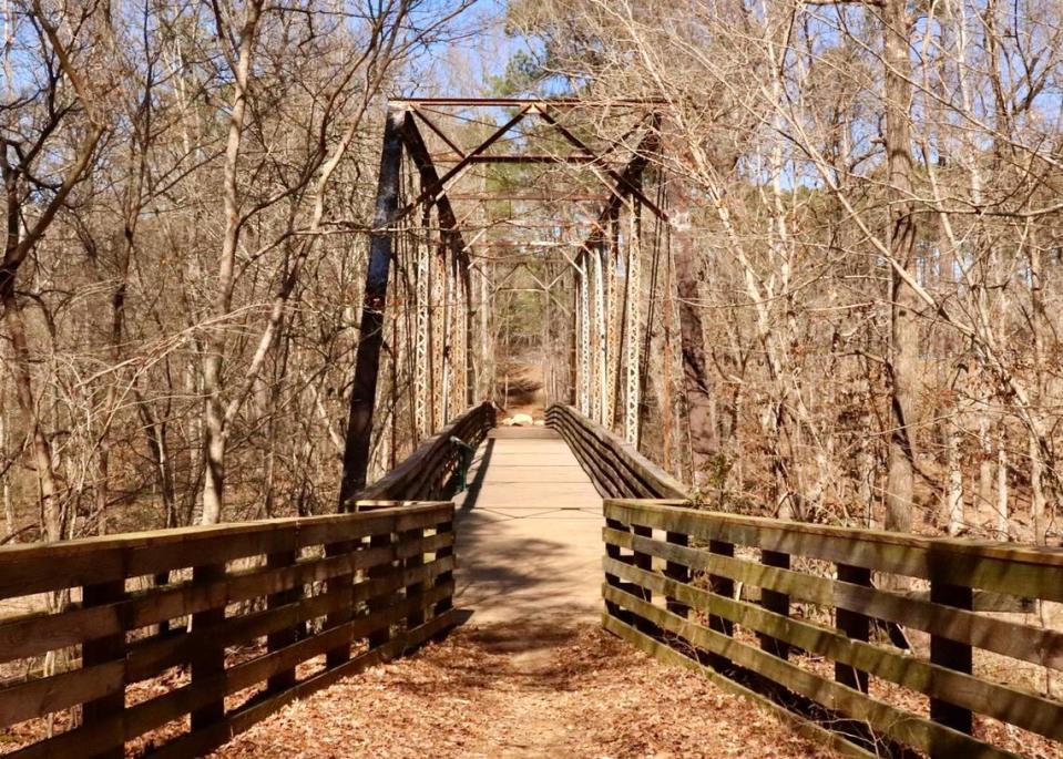 The Key Bridge is your “key” to a day of adventure on the Turkey Creek Trail in the Sumter National Forest. This 13 mile out-and-back trail near Augusta begins at this historic steel bridge, built in 1912 and named for Henry Key, one of the original European settlers in the area. Now a footbridge, it is part of the South Carolina Rails to Trails hiking and biking trails program. You cross Key Bridge as you begin a moderately challenging hike through hardwood forest along Turkey and Wine creeks. 